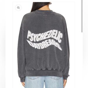 Anine Bing Jaci Sweatshirt Daydreams Washed Black Gray Large Retail: $200